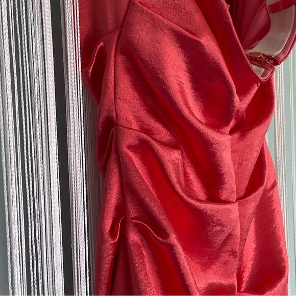 Coral Satin Ruched Strapless Dress - Picture 13 of 17